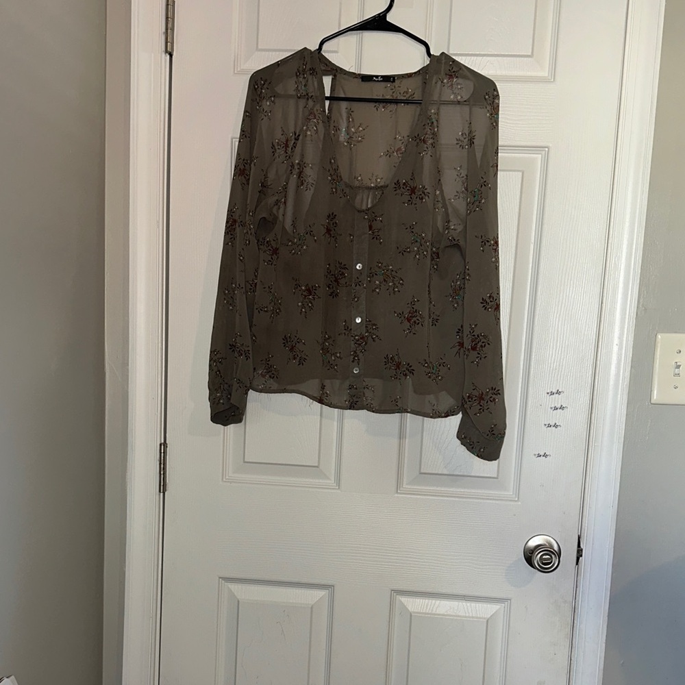 Papaya Sheer Floral Blouse - Olive and Burgundy